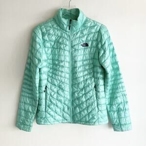 The North Face Women Small Quilted Puffer Jacket Light Aqua Teal Blue Green